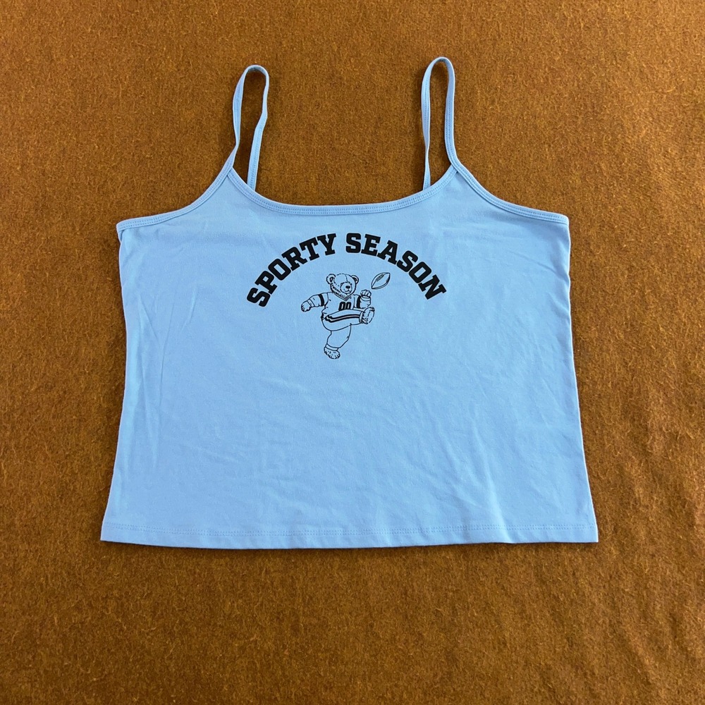 Wild Fable Womens XL Blue Sporty Season Bear Graphic Cami Tank Top New